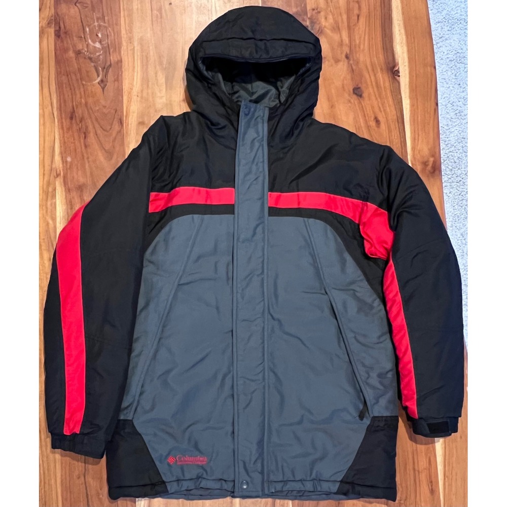 Columbia Ski Jacket Youth XL 18/20 Black Gray Red Insulated Hooded Winter